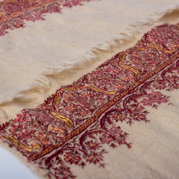 Kashmir Handwoven Embroidered Scarf | 51"x11" | Sozni Floral Needlework - Picture 3 of 9